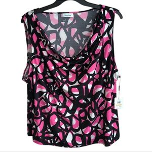 Calvin Klein Cowl/Drape Neck Pink and Black Sleeveless Top Size 3X